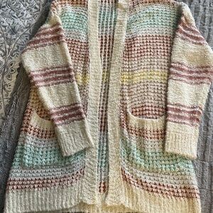 ADORA Cream and Mauve Sweater with Open Knit Pattern and Long Sleeves